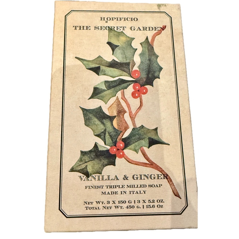 HOPIFICIO Firenze The Secret‎ Garden Vanilla & Ginger 3Authentic Soap Bars NEW